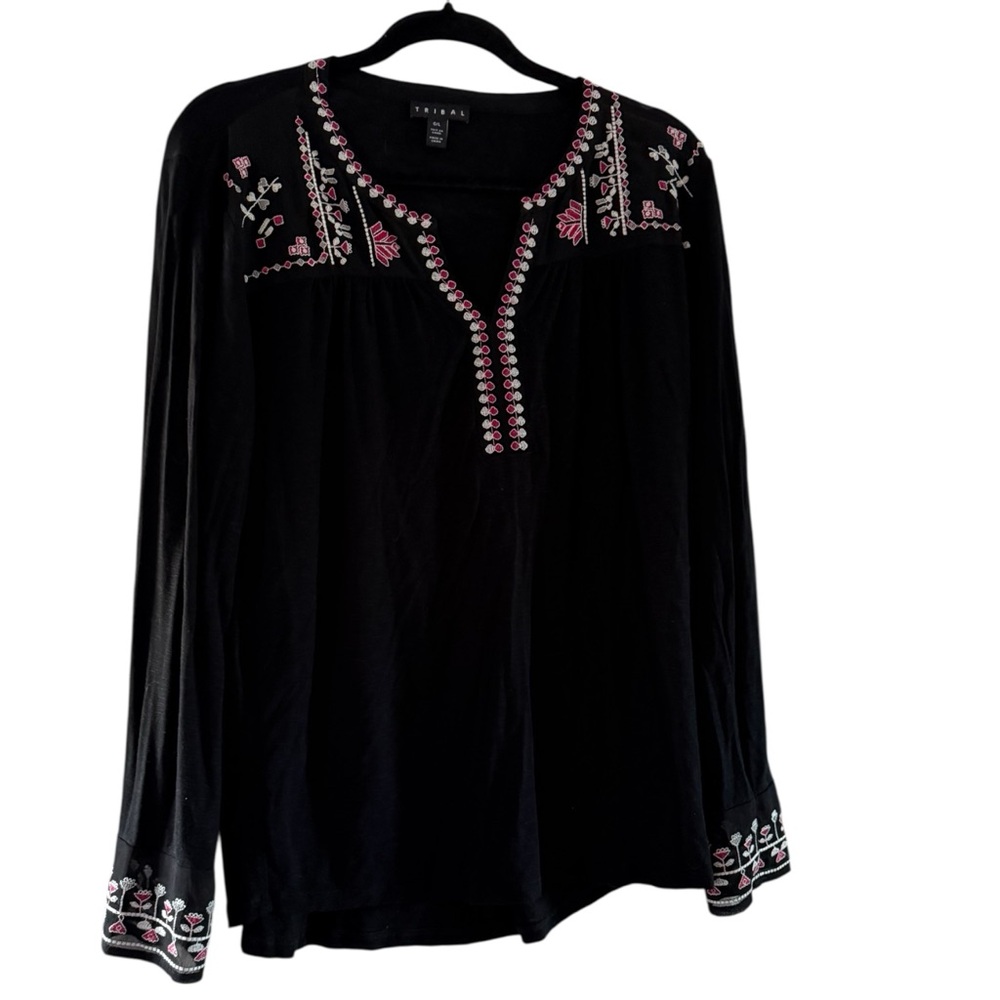 Tribal Black Blouse with Pink Embroidery